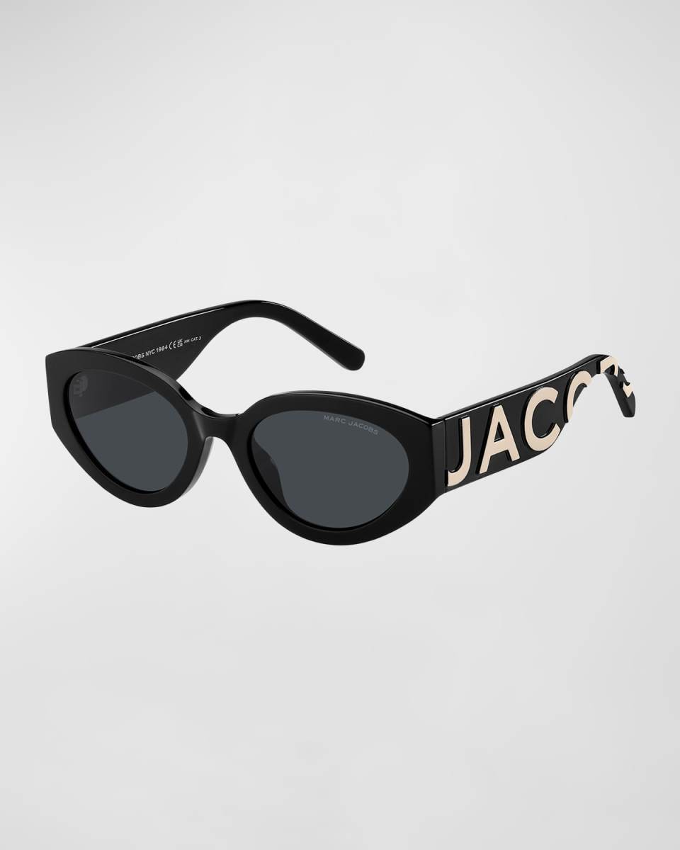 Embossed Logo Acetate Oval Sunglasses