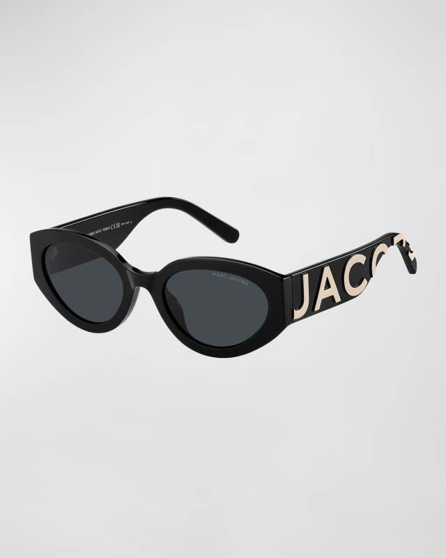 Embossed Logo Acetate Oval Sunglasses