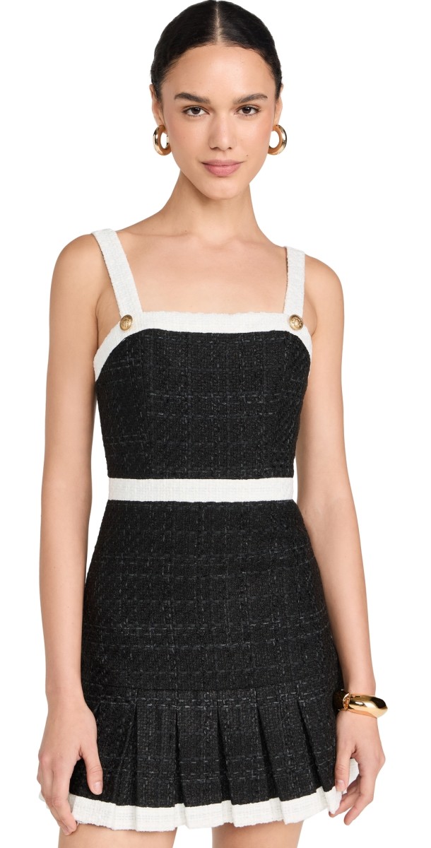 alice + olivia Clarine Square Pleated Mini Dress Black/Off White