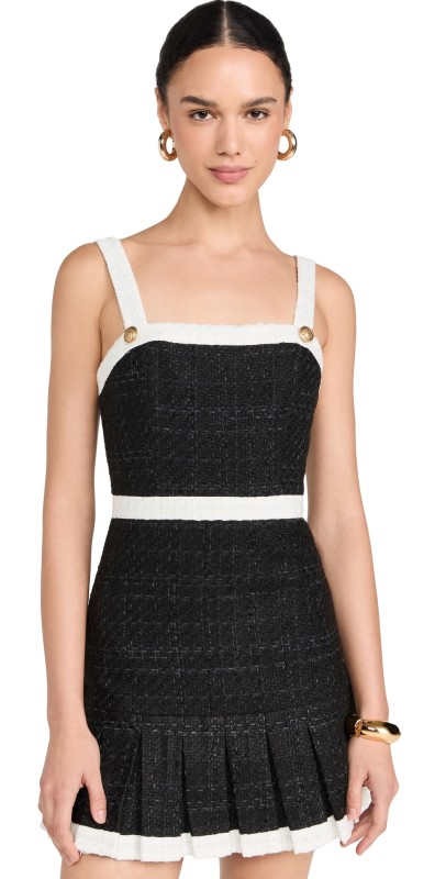 alice + olivia Clarine Square Pleated Mini Dress Black/Off White