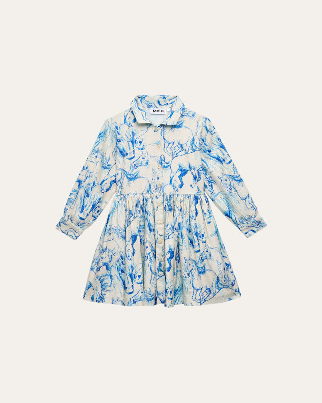Girl's Christy Horse-Print Shirtdress, Size 3T