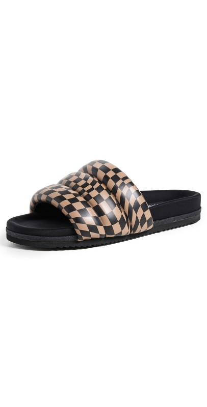ROAM Checkered Wave Puffy Slides Black/Beige