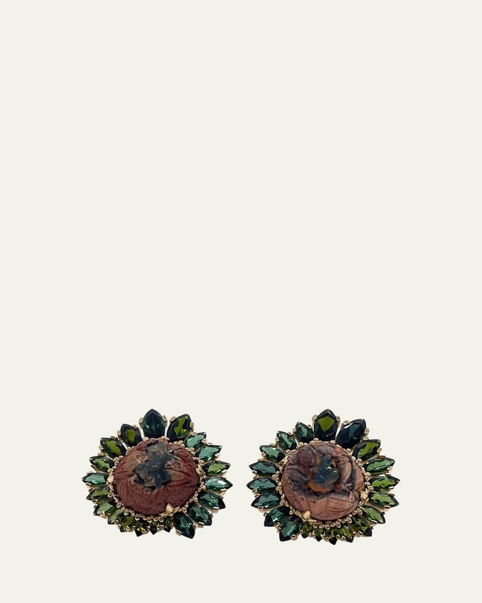 18K Yellow Gold Stud Earrings in Opal And Green Tourmaline