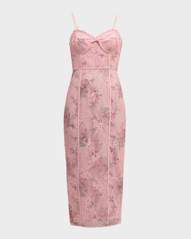 Tresor Lace Bustier Midi Dress