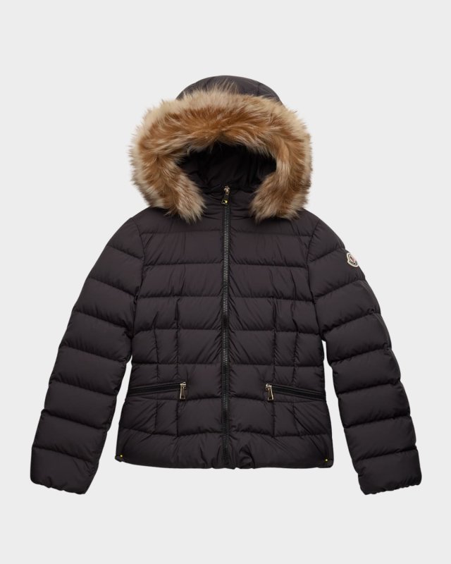 Girl's Bodette Puffer Jacket W/ Dyed Shearling Hood, Size 8-14