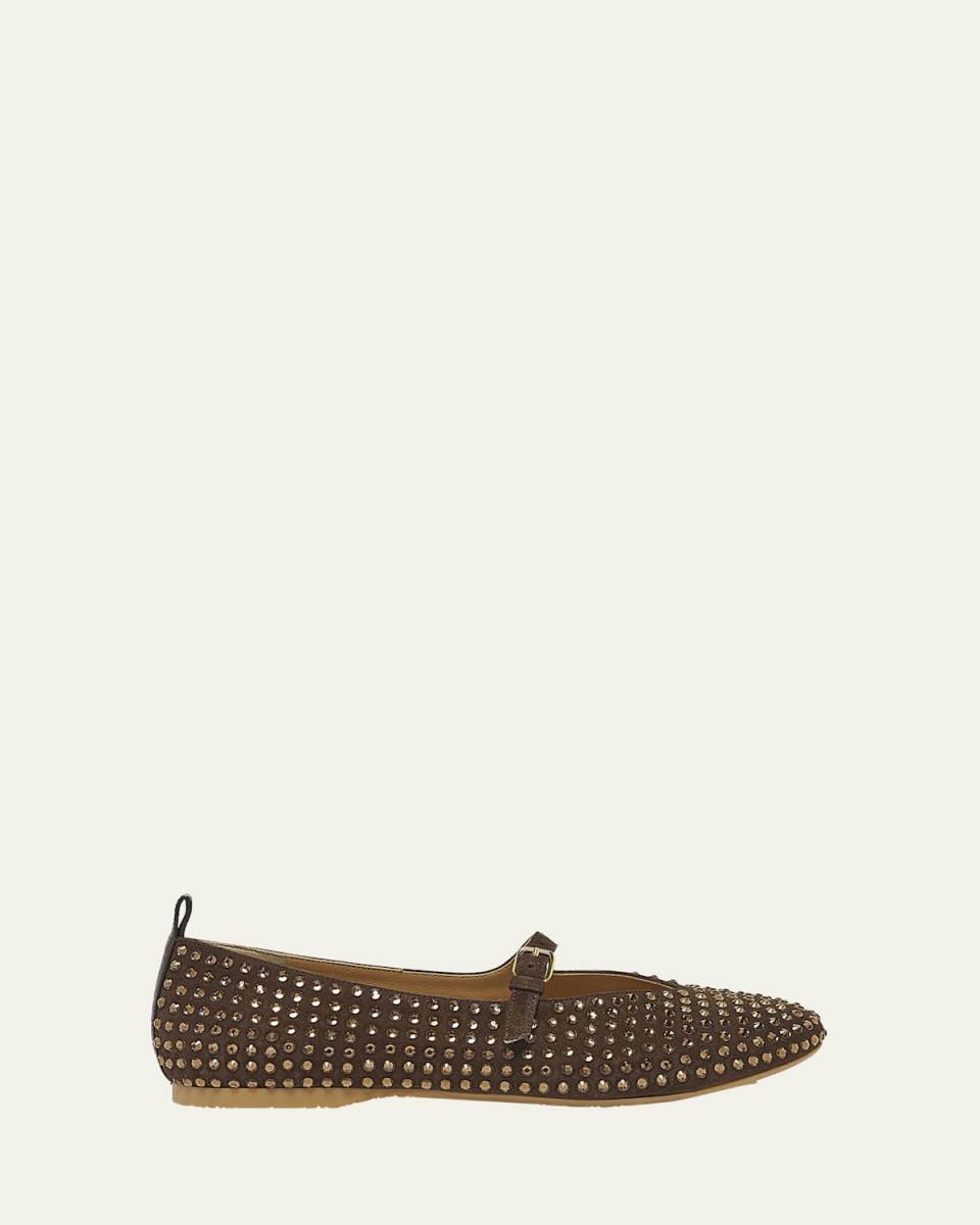 Strass Suede Mary Jane Ballerina Flats