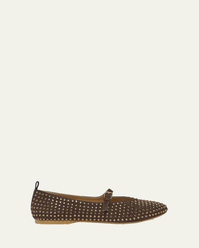 Strass Suede Mary Jane Ballerina Flats