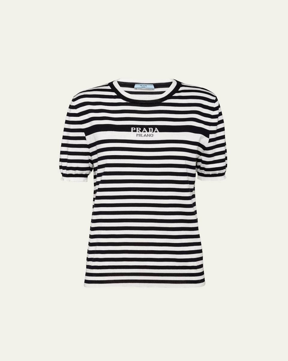 Stripe Logo-Intarsia Short-Sleeve Top