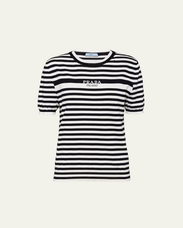 Stripe Logo-Intarsia Short-Sleeve Top