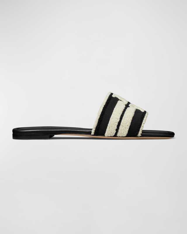Double T Bicolor Flat Slide Sandals