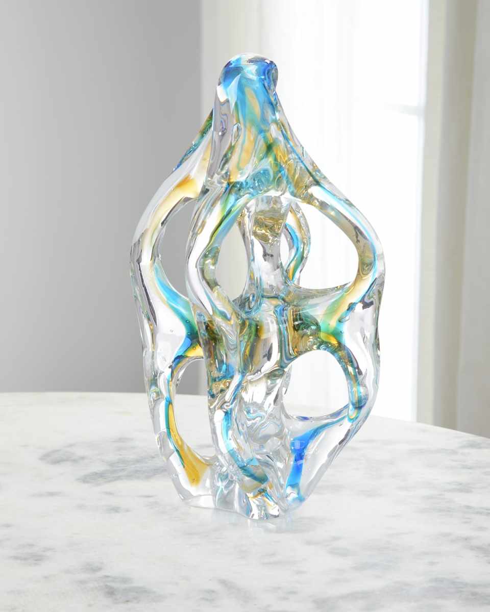 Azure Blue & Yellow Handblown Glass Sculpture II - 14"