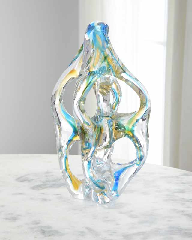 Azure Blue & Yellow Handblown Glass Sculpture II - 14"