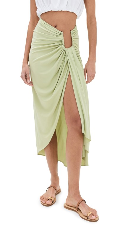 Christopher Esber Odessa Arced Drape Split Skirt Pistachio