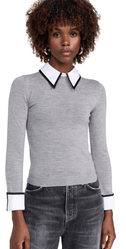 alice + olivia Porla Collared Sweater Medium Heather Grey