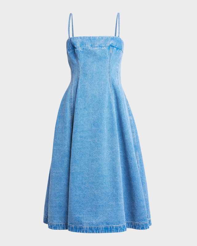 Sleeveless Paneled Denim Midi Dress