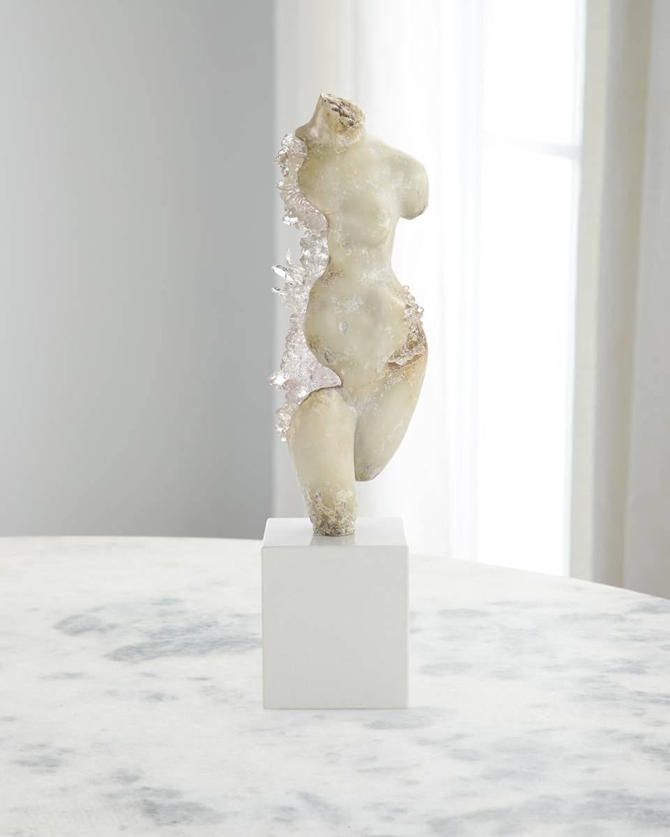 Crystal Maiden Sculpture on Marble Base