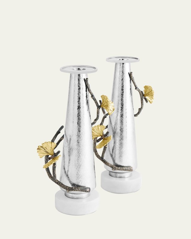 Butterfly Ginkgo Gold Candle Holders, Set of 2
