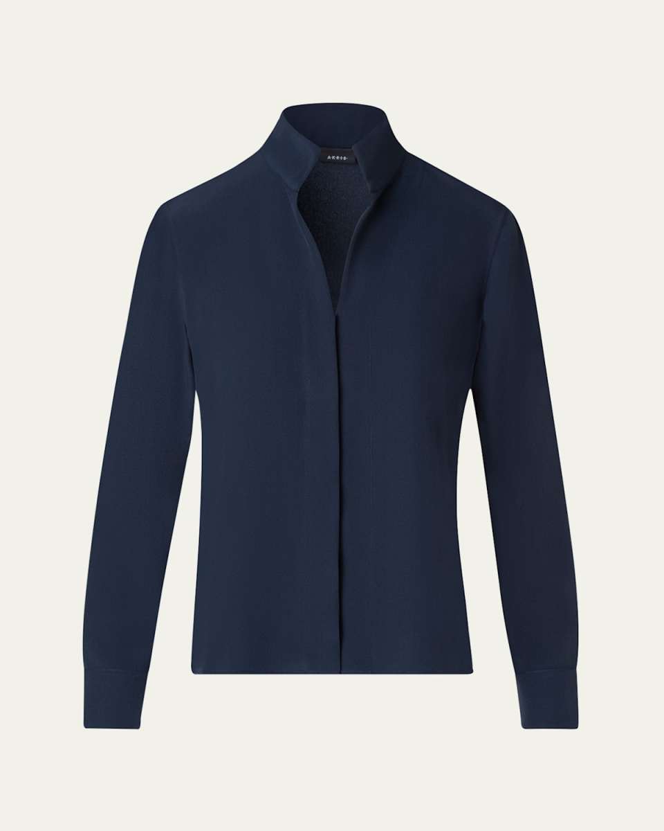 Mockneck Silk Crepe Blouse