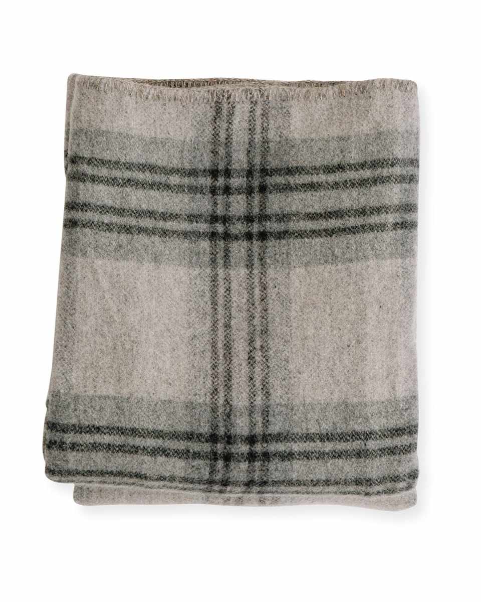 Plaid Merino Wool Blanket, Fog Ledg