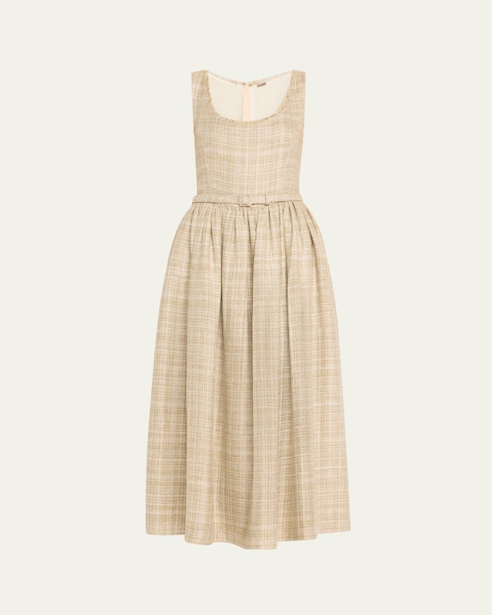 Raw Edge Belted Midi Linen Dress