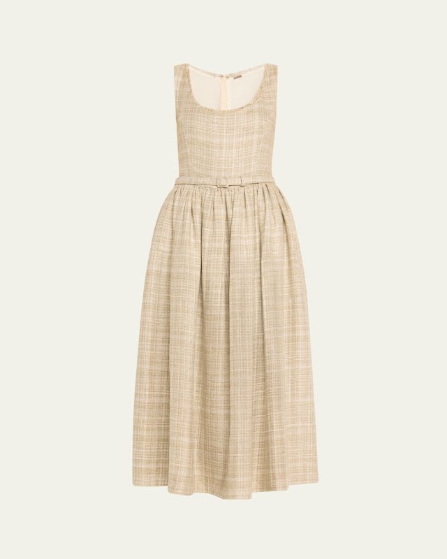 Raw Edge Belted Midi Linen Dress