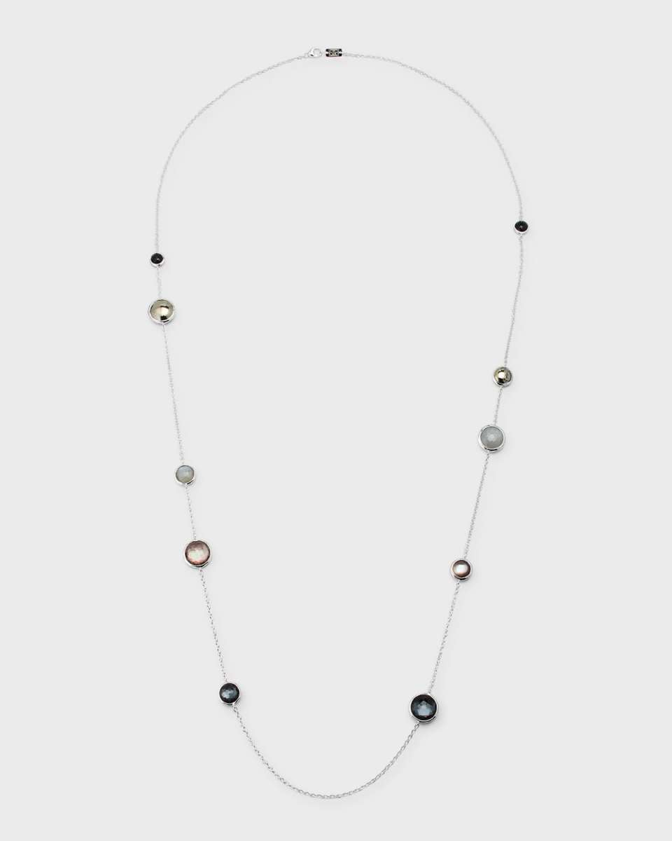 925 Lollipop Mixed Multi Stone Station Necklace in Black Tie, 40"L