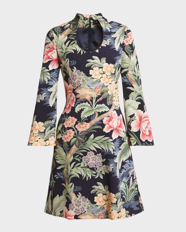 Idillium Paisley U-Neck Long-Sleeve Dress