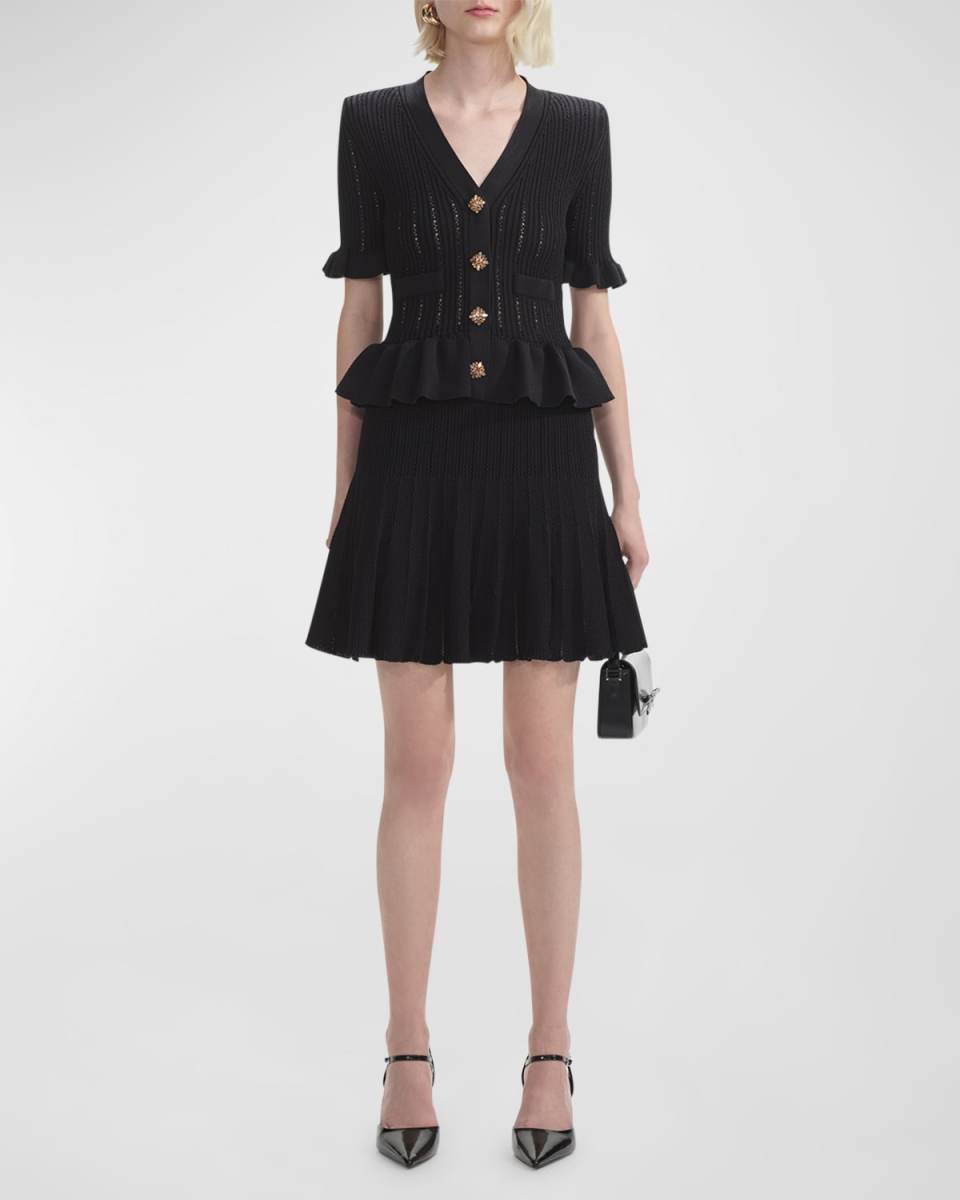 Knit Peplum Short-Sleeve Mini Dress