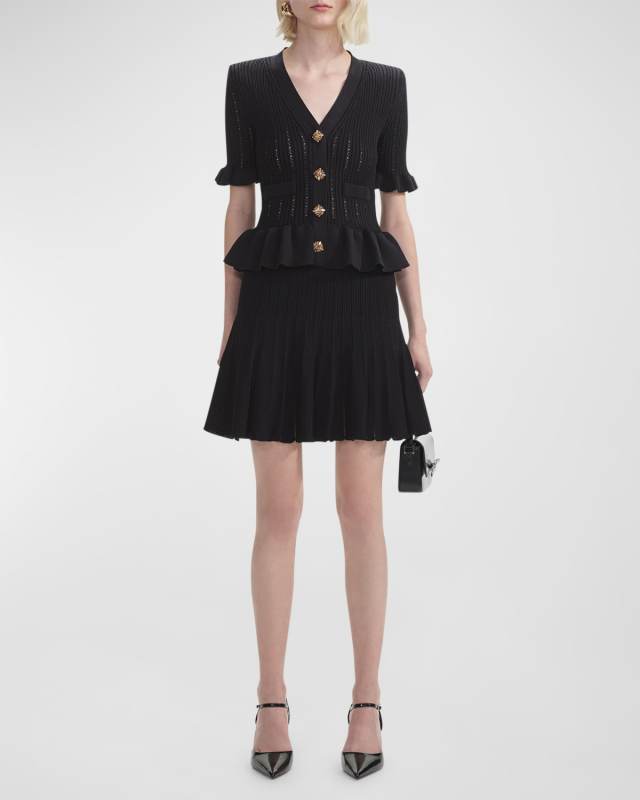Knit Peplum Short-Sleeve Mini Dress