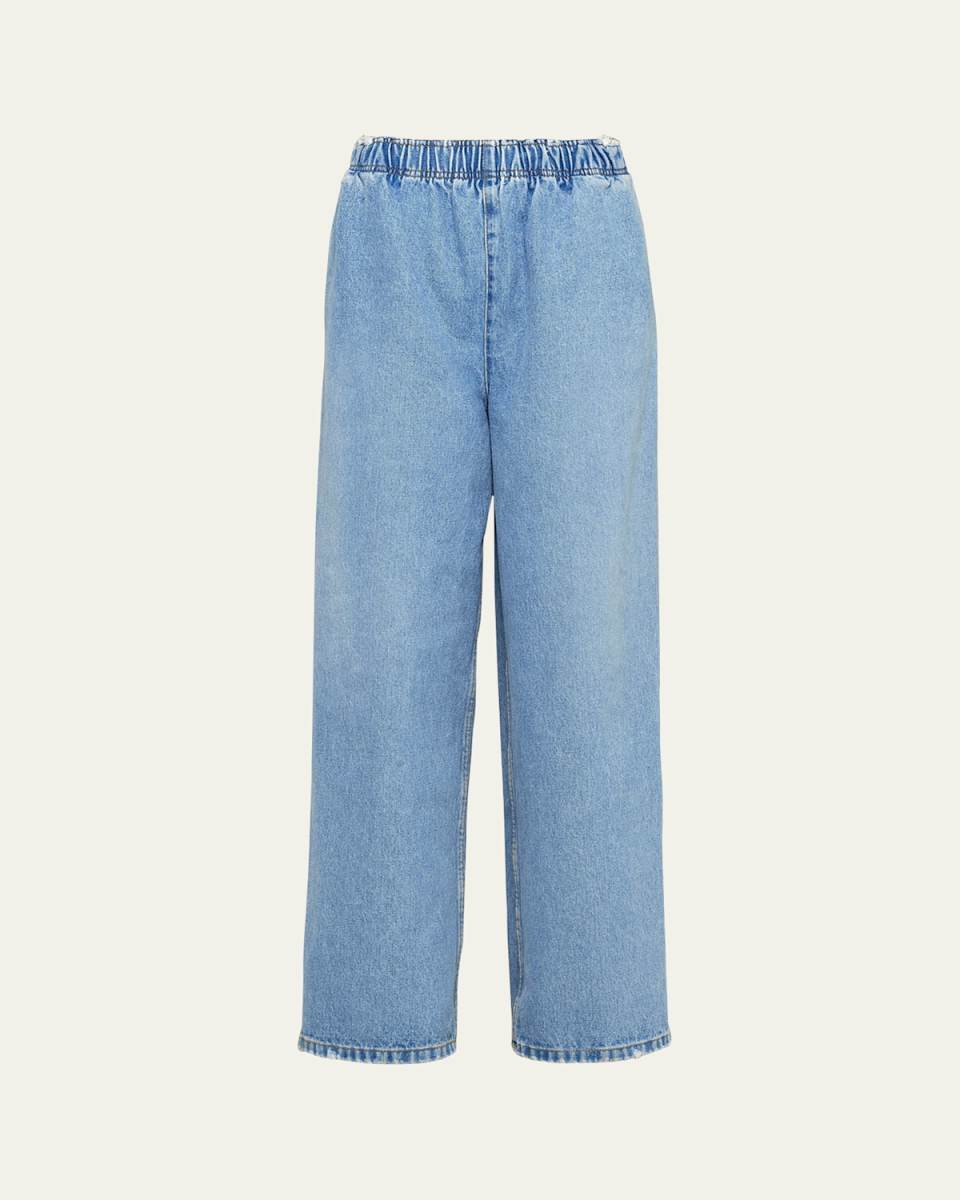 Elastic Waist Denim Bleached Pants