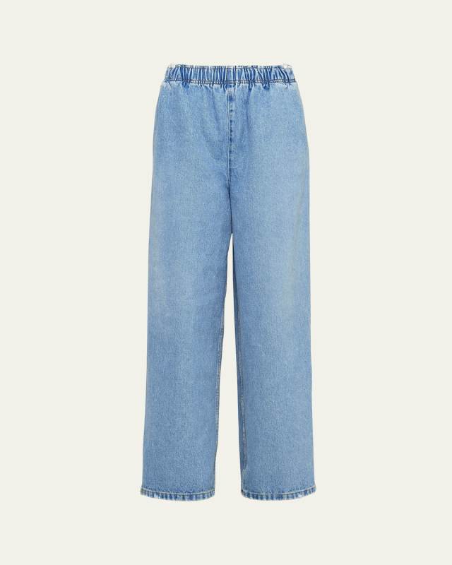 Elastic Waist Denim Bleached Pants