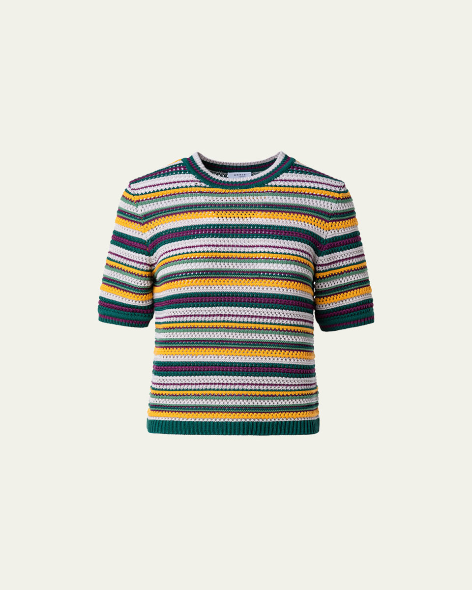 Crochet Knit Chair Striped Pullover