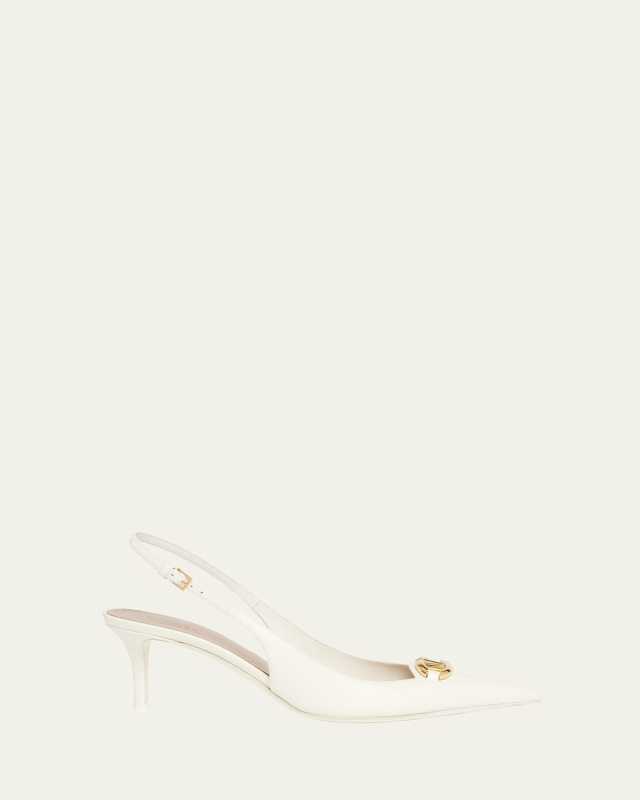 VLogo Medallion Leather Slingback Pumps