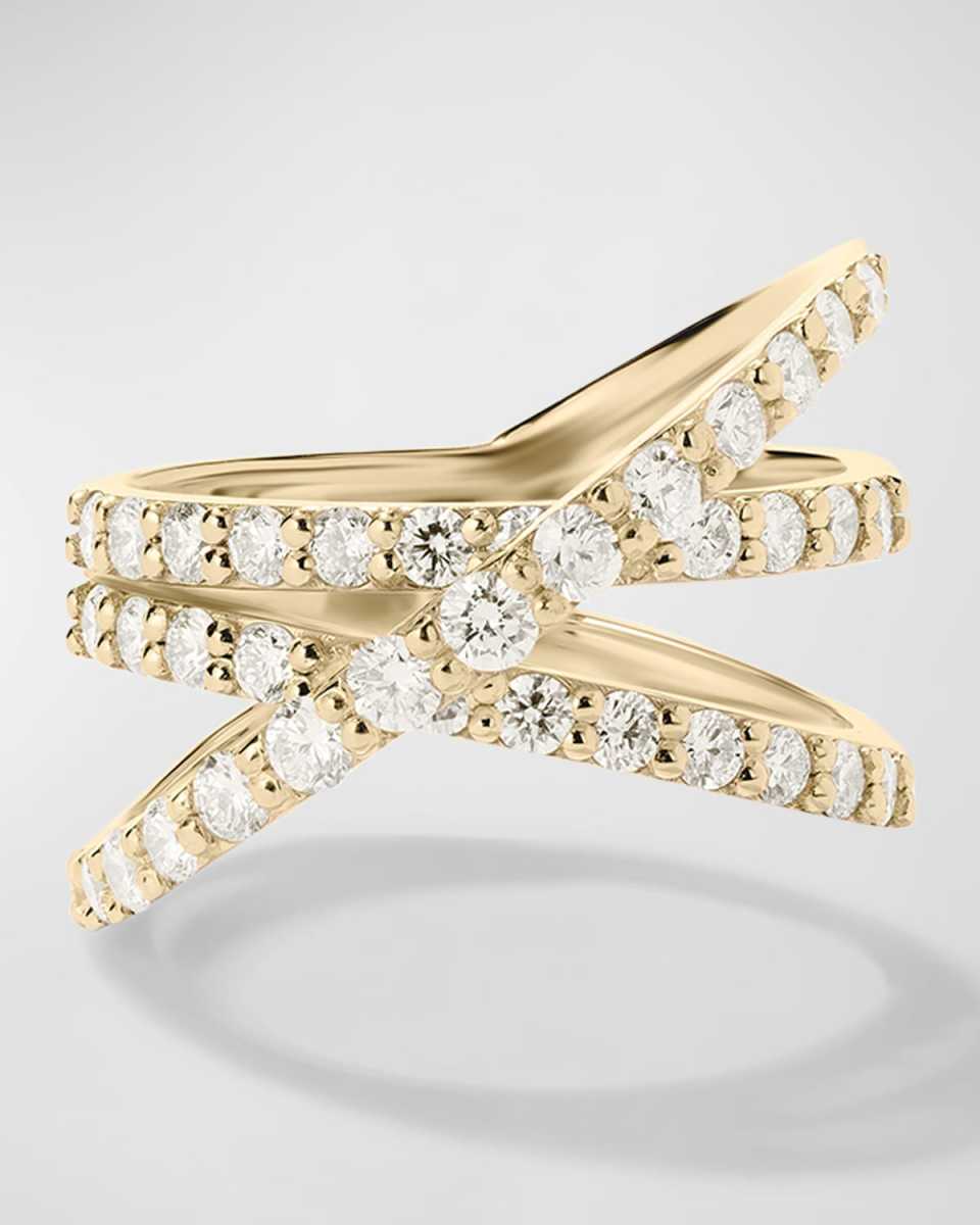 14K Yellow Gold Flawless Criss Cross 3-Band Graduating Diamond Ring