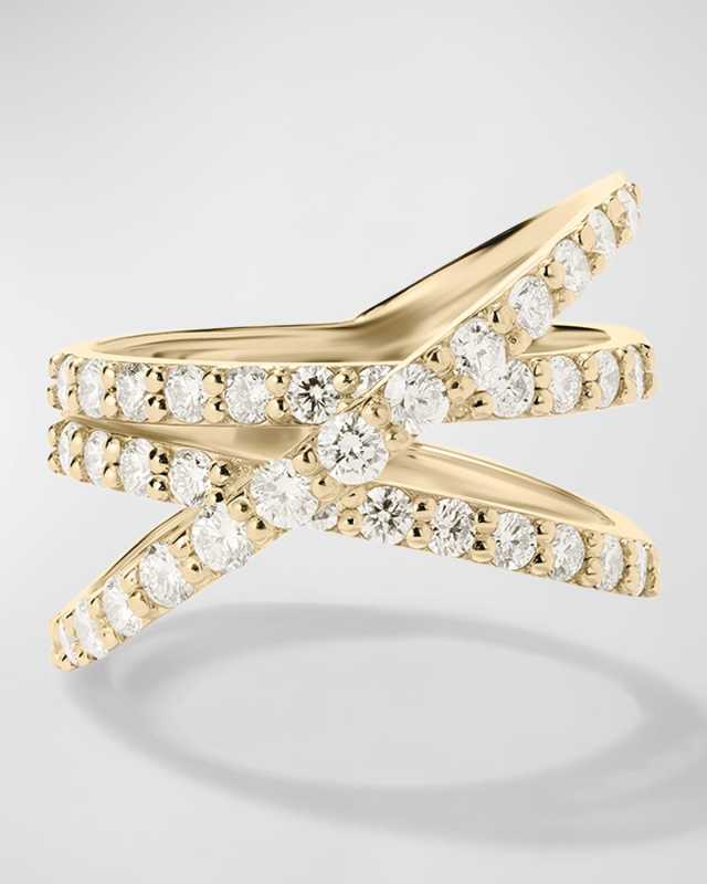 14K Yellow Gold Flawless Criss Cross 3-Band Graduating Diamond Ring