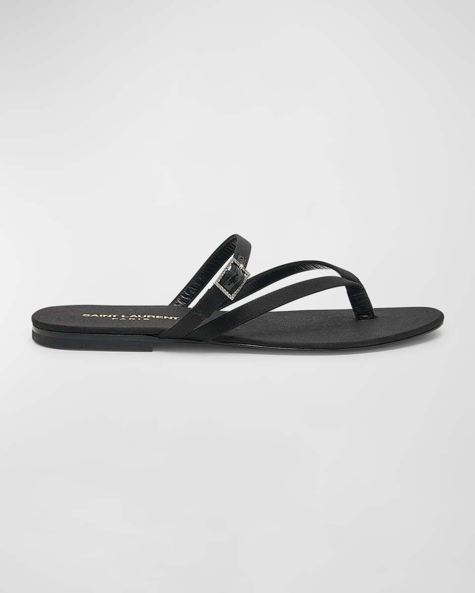 Silk Crystal-Buckle Thong Sandals
