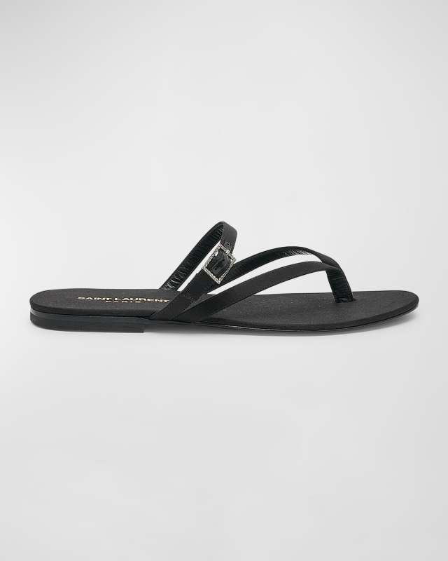 Silk Crystal-Buckle Thong Sandals