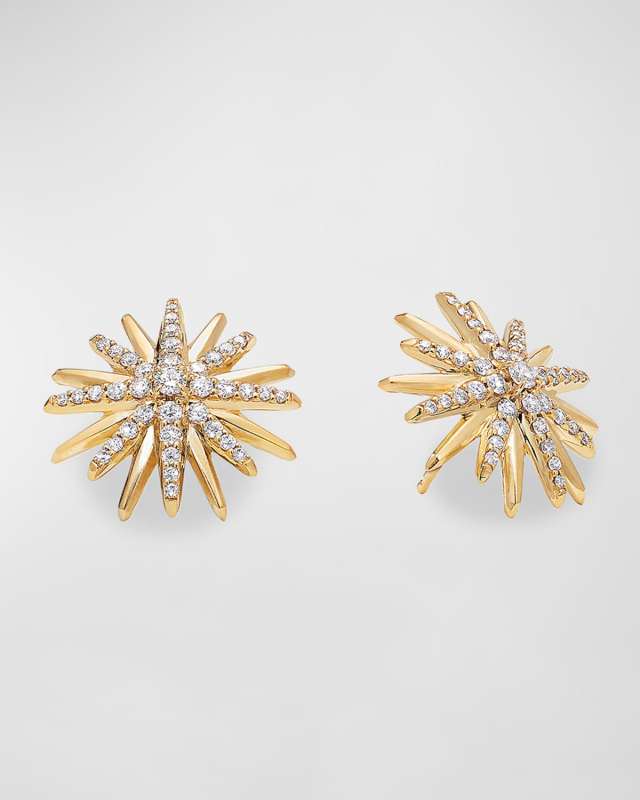 Starburst Stud Earrings in 18K Yellow Gold with Pave Diamonds