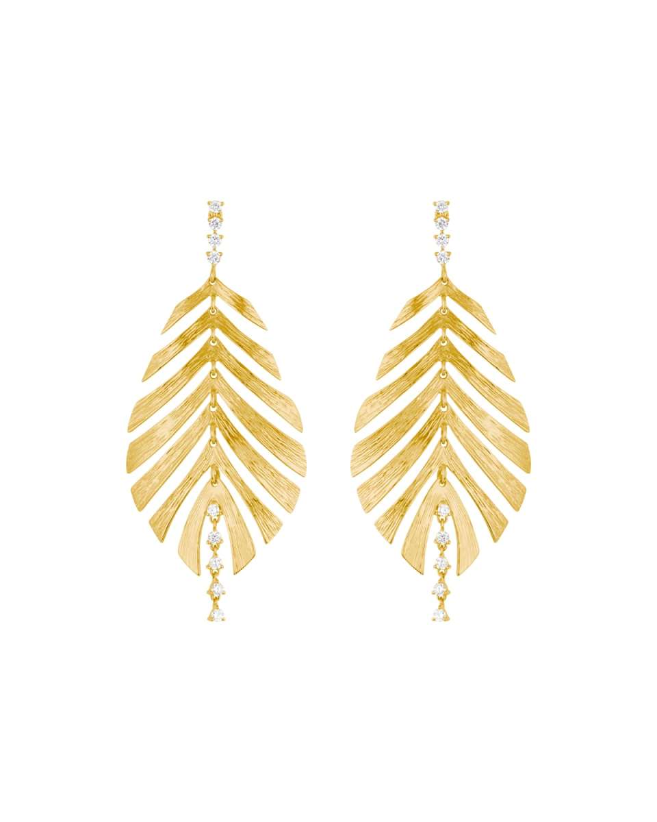 Bahia 18k Gold Diamond Palm Leaf Earrings