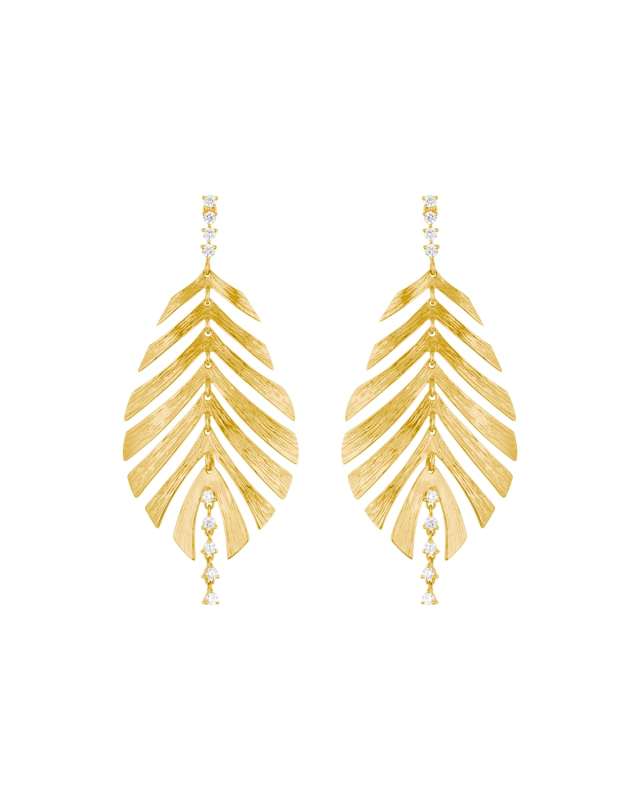 Bahia 18k Gold Diamond Palm Leaf Earrings