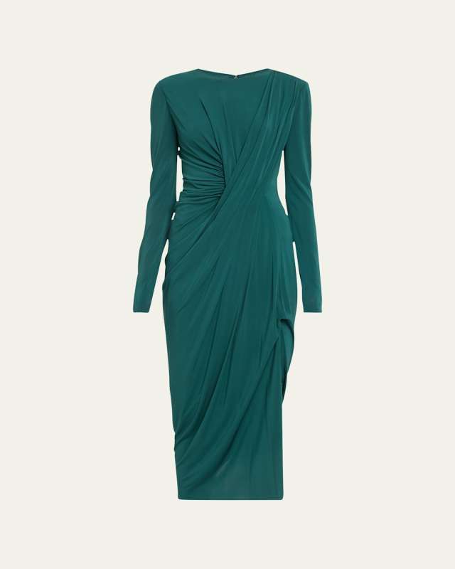 Sheer Jersey Draped Midi Dress