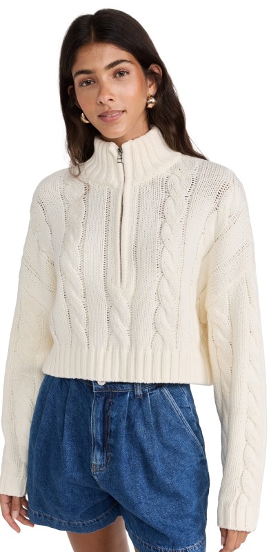 STAUD Cropped Hampton Sweater Ivory