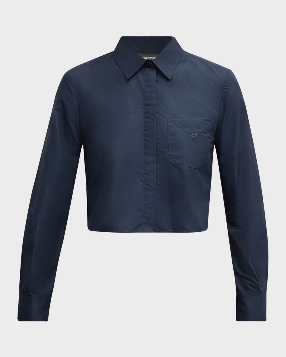 Cropped Button-Down Cotton Poplin Shirt