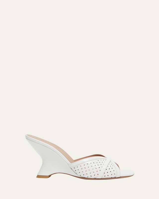 Perla Perforated Patent Wedge Slide Sandals