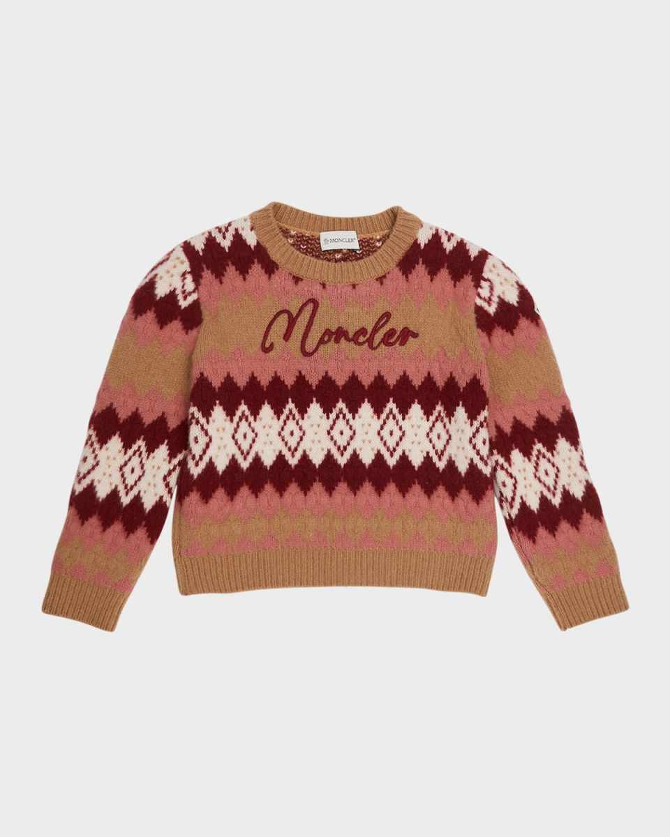Girl's Embroidered Logo-Print Diamond Intarsia Sweater, Size 8-14