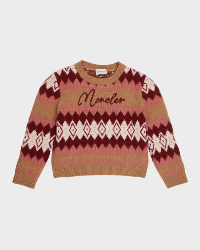 Girl's Embroidered Logo-Print Diamond Intarsia Sweater, Size 8-14