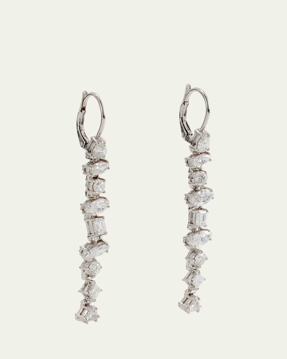 18k White Gold Irregular Linear Diamond Earrings
