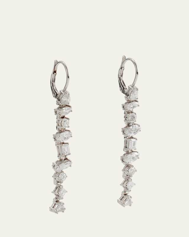 18k White Gold Irregular Linear Diamond Earrings