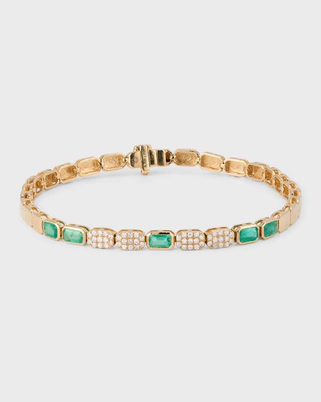 Chemin Bezel Link Bracelet with Emeralds and Diamonds