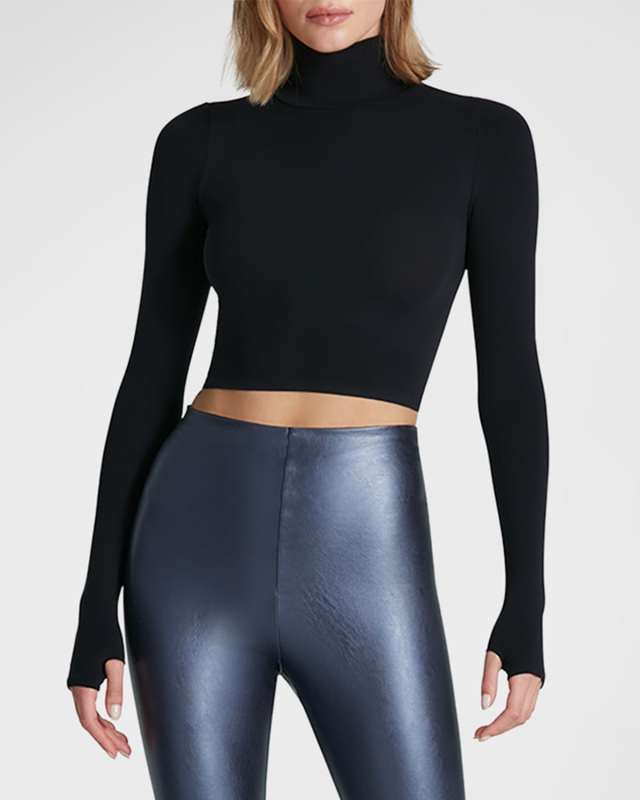 Ballet Cropped Turtleneck Microfiber Top